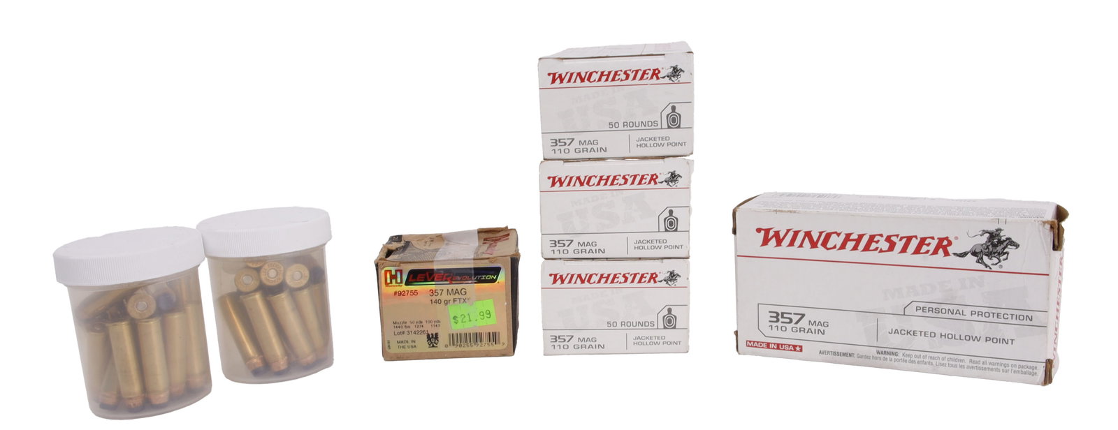 250+ Rds .357 Magnum 110GR JHP Revolver Ammo: Lot of more than 250 rounds factory new .357 Magnum 110gr & 140gr JHP revolver ammunition. No international shipping.