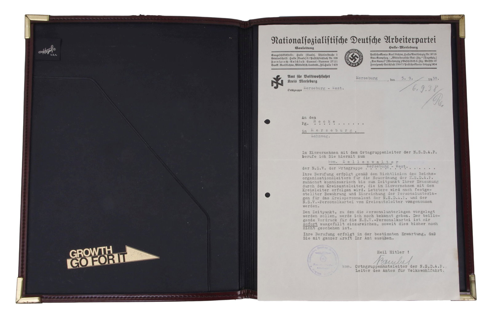NSDAP Document 1938 Appointment of Local Official (1 of 4)