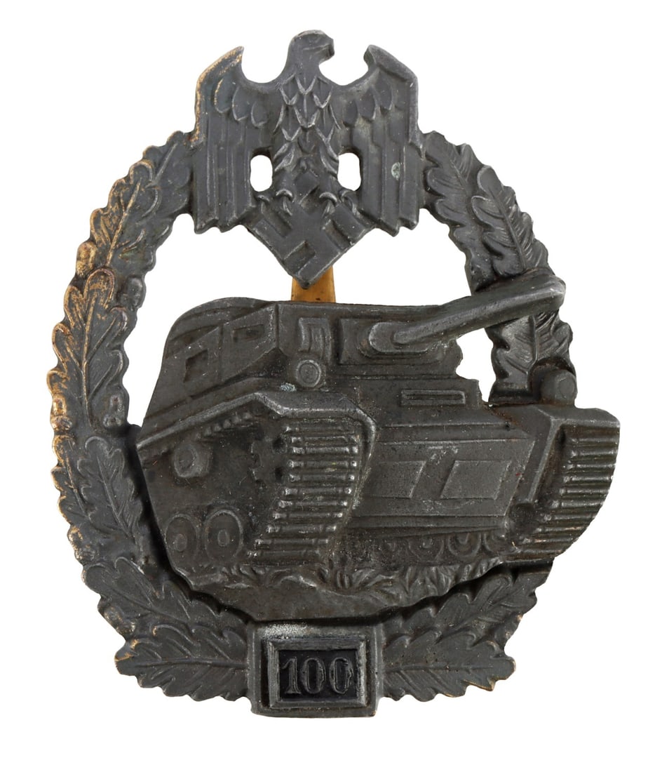 Panzer Assault Badge 100 Assault WWII German Reich: Panzer assault badge for 100 assaults. Marked JFS. It measures 2 3/8 inches. Unauthenticated, sold as is. This lot has a reserve.