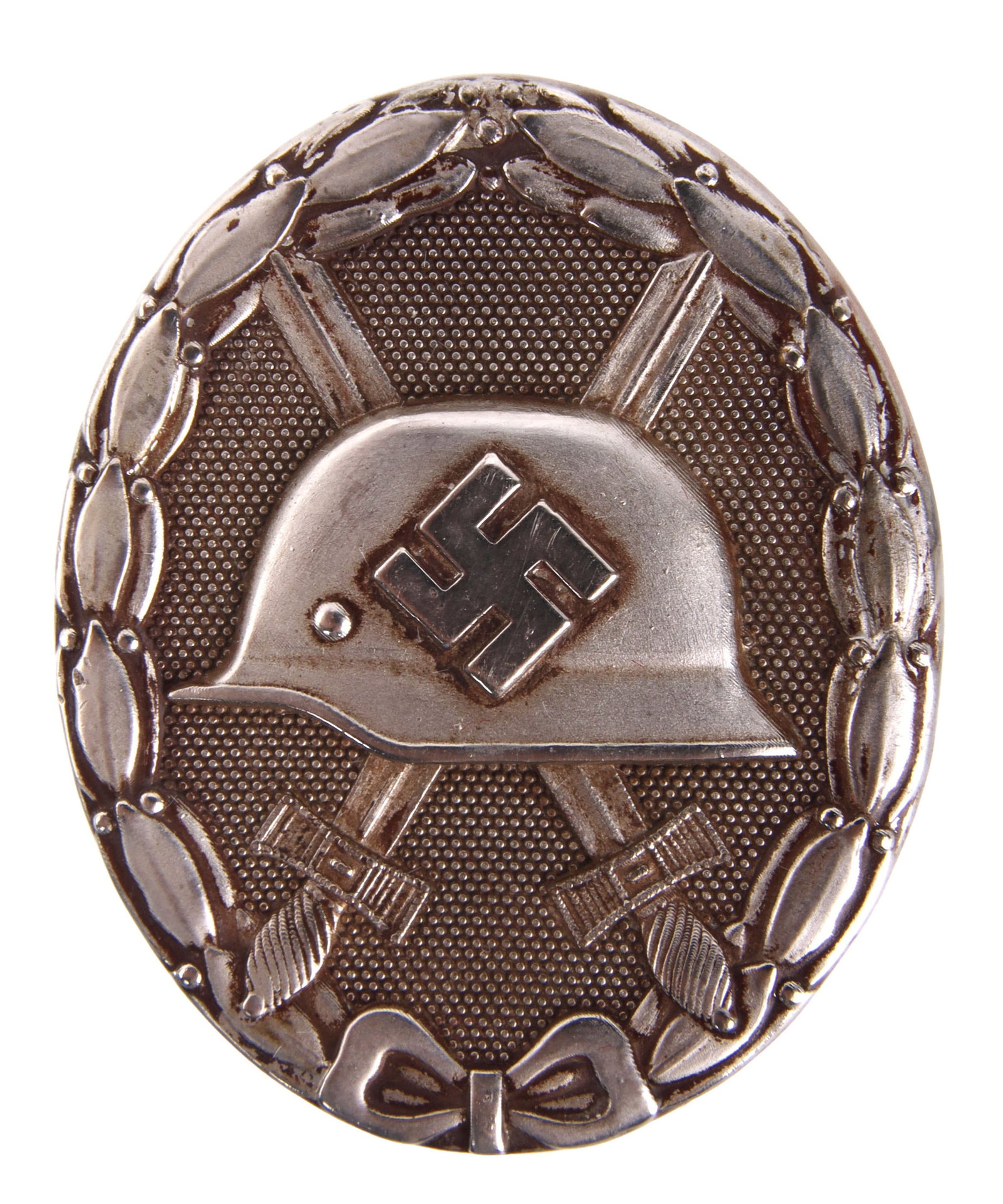 Wound Badge in Silver WWII German Third Reich: A Wound Badge in the silver grade, made from nickel silver. L/40 stamp for Berge & Nolte.