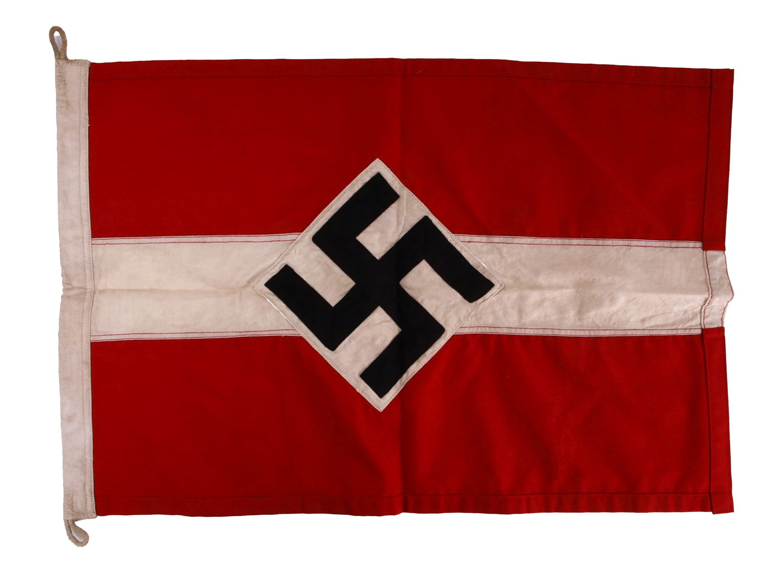 Hitlerjugend Banner WWII German Third Reich: A banner featuring the diamond swastika of the German Third Reich. 14x20. Fluoresces.