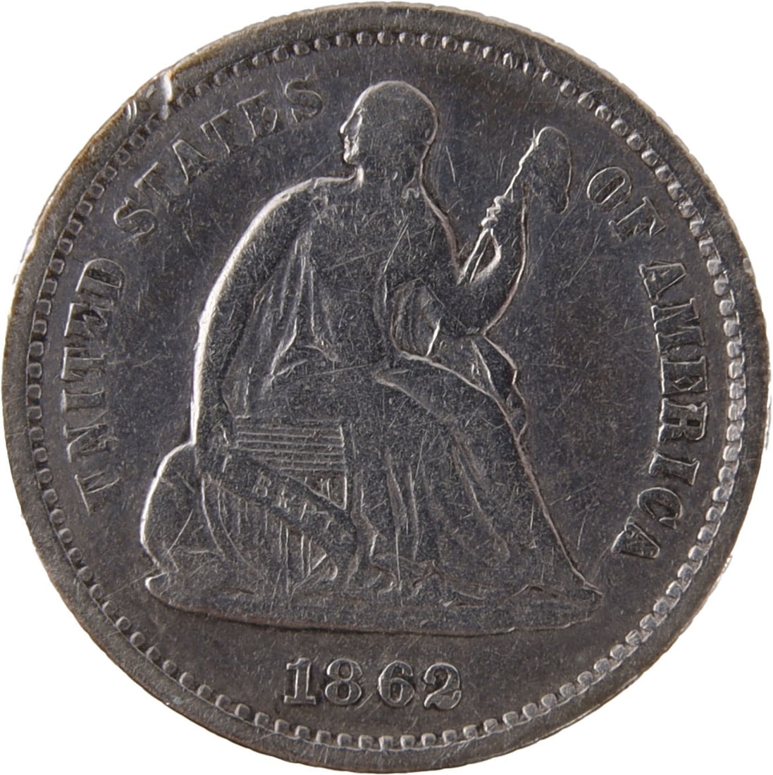 1862 Seated Liberty Half Dime Silver Coin (1 of 2)