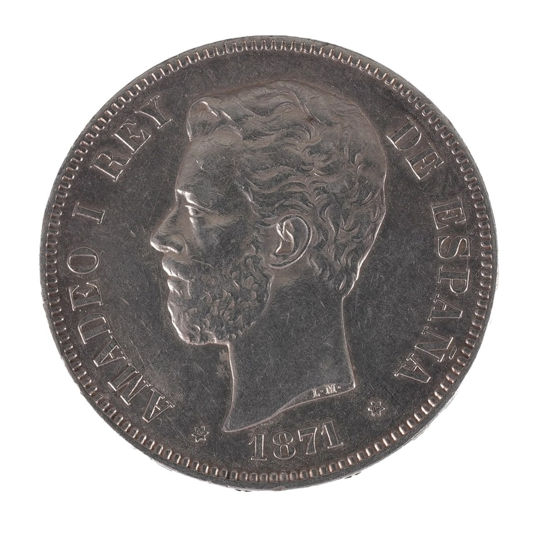 1871 Spanish 5 Pesetas Silver Coin (1 of 2)
