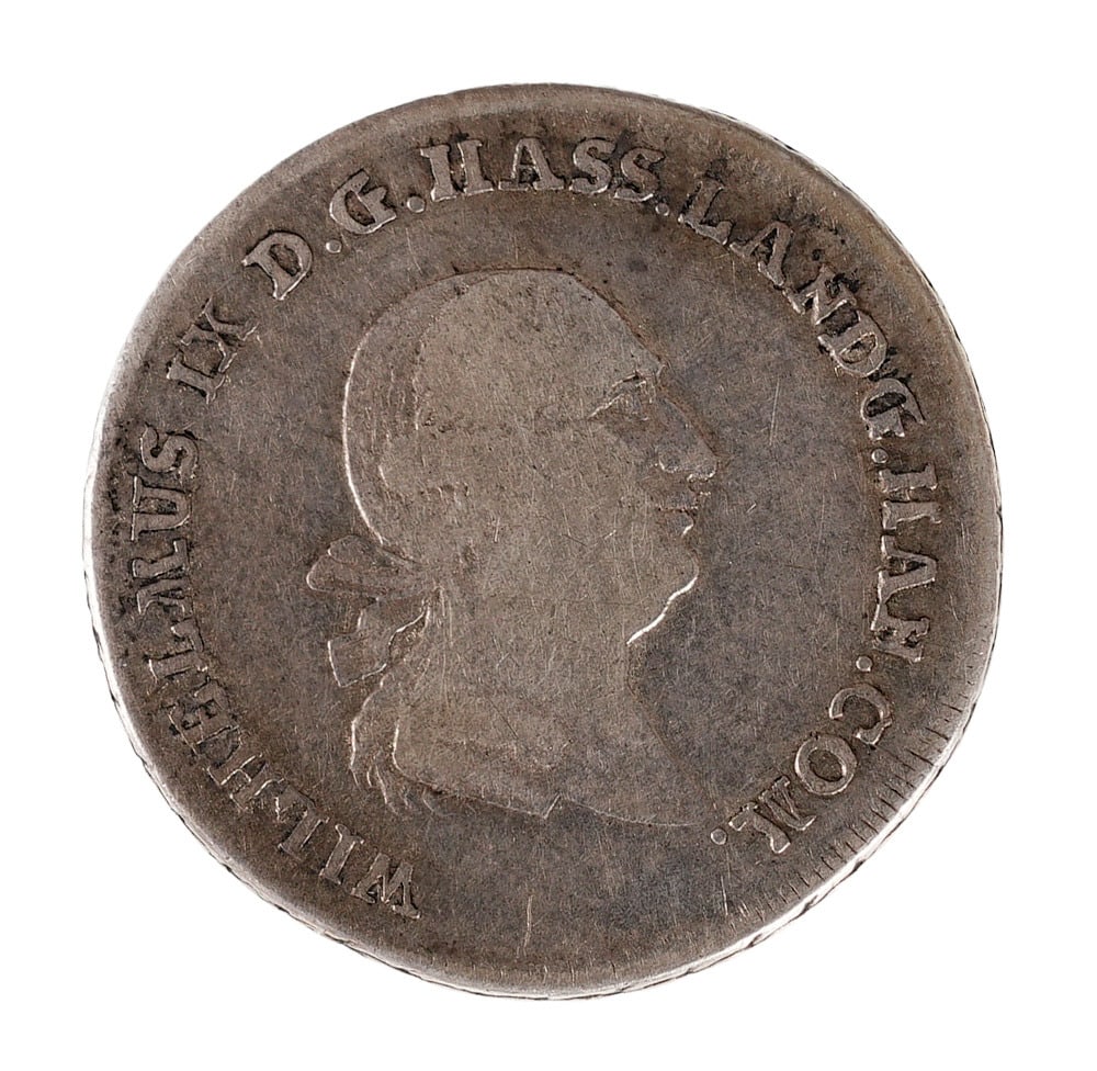 1789 1/2 Thaler Silver Coin Hesse-Kassel: .875 Fineness. Weighs 9.4 grams. Minted During the reign of Wilhelm IX. Metal: Silver Country of Origin: Germany Year Minted: 1789