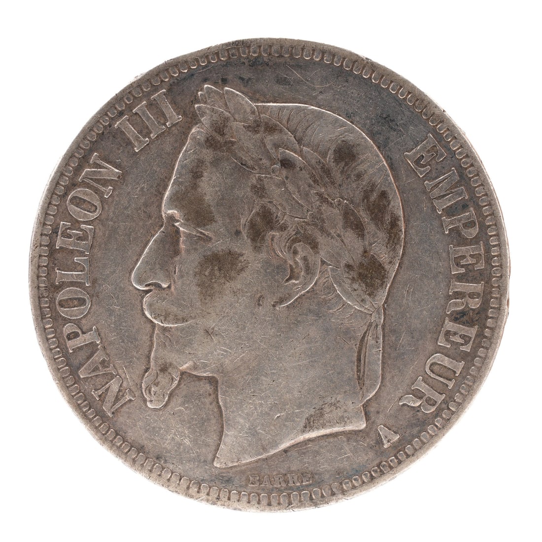 1869 Napoleon III French 5 Francs Silver Coin (1 of 2)