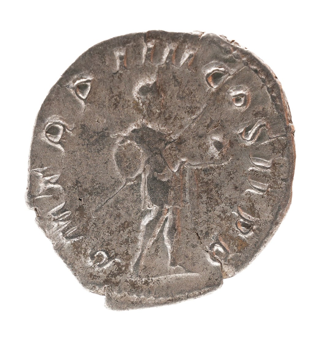 Gordian III Silver Coin Ancient Roman Imperial: Weighs: 5.4g Measures 23.25. Obverse: Bust of Gordian III, radiate, draped, cuirassed, right. Reverse: Fortuna, draped, seated left, holding rudder set on ground in right hand and cornucopiae in left 