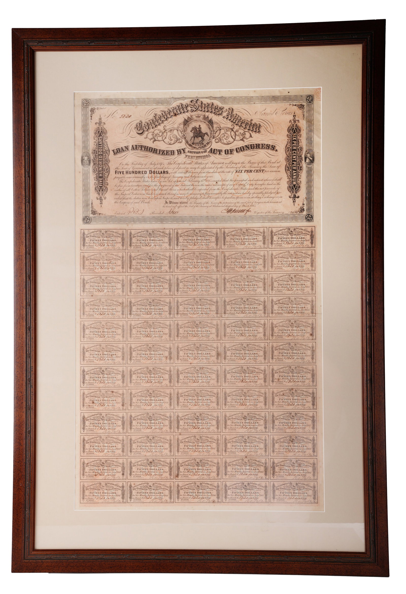 Confederate $500 Bond Certificate Second Series (1 of 4)