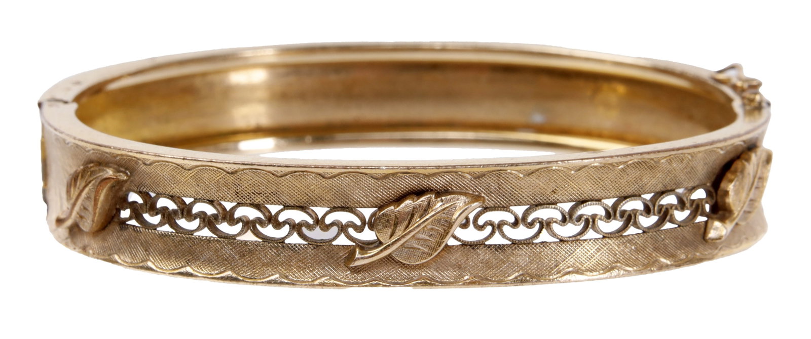 Antique Victorian Gold Bracelent from Marathon: An antique Victorian gold-filled bracelet by Marathon, with fine floral design. 8.5 inches (21.5cm) around. Weighs 19 grams. | This lot has a reserve.