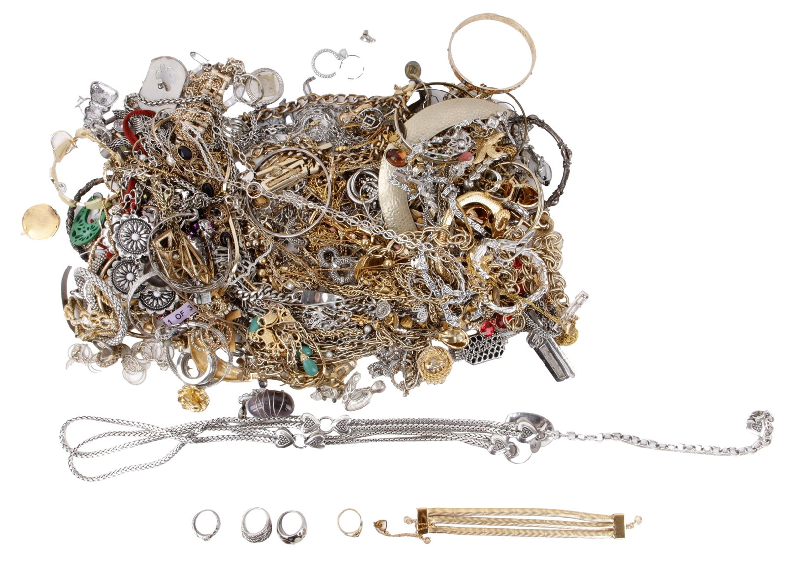 Silver and Gold Tone Costume Jewelry 7.8 Pounds: 7.8 pounds gold and silver tone costume jewelry.