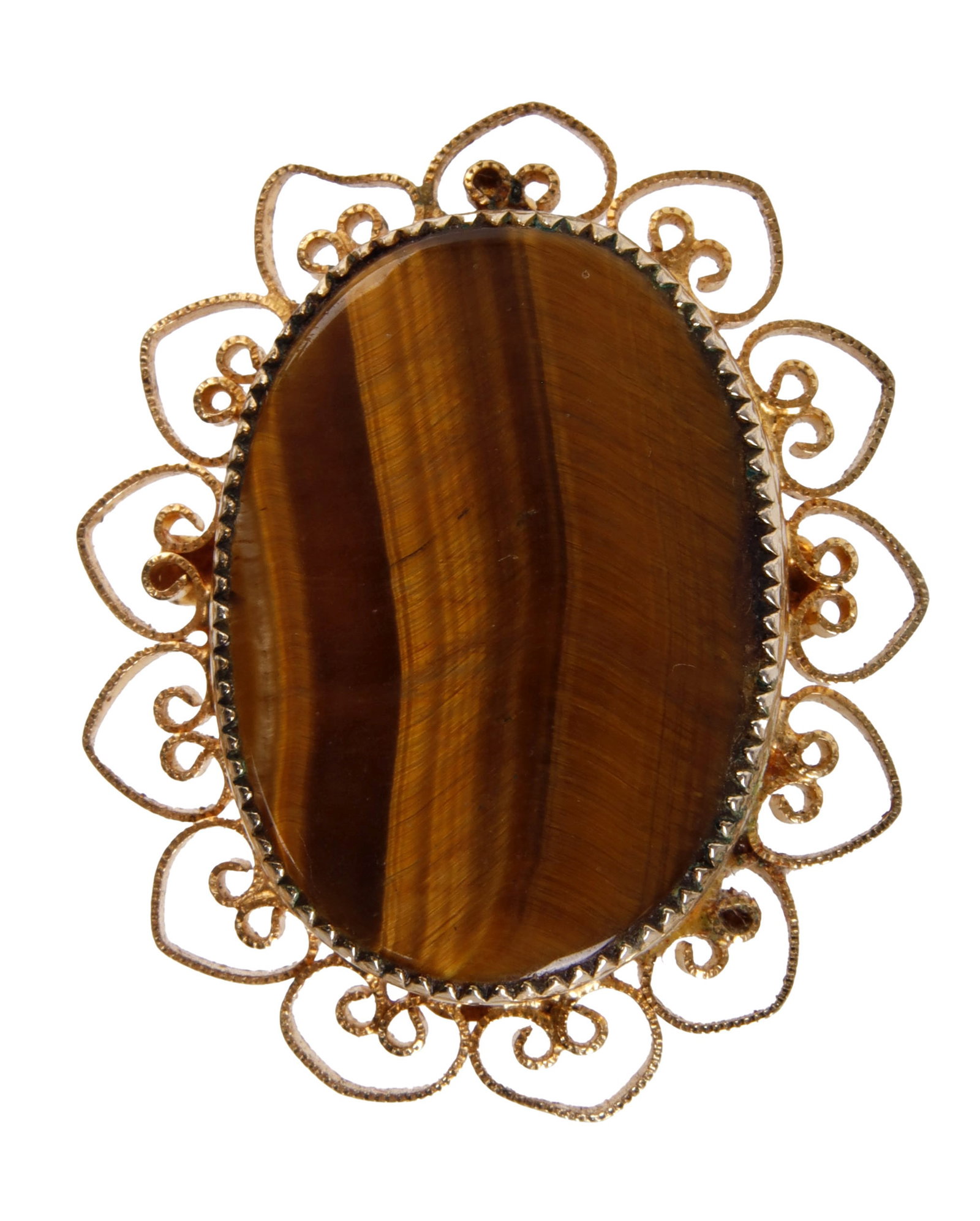 Gold Brooch with Large Tiger's Eye Stone (1 of 3)