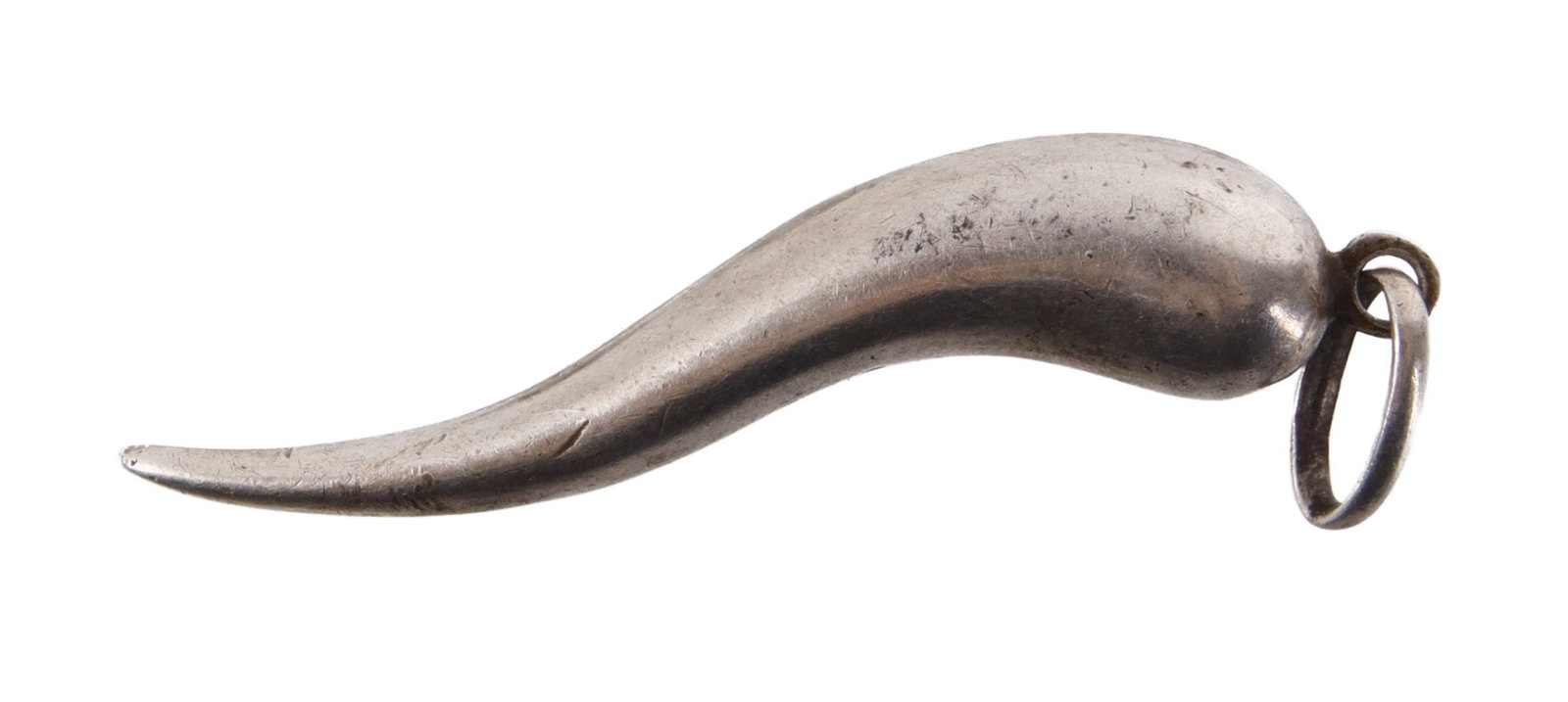 Little Horn Sterling Silver Pendant: Sterling silver Pendant, Cornicello or " Little horn." Worn in Italian culture to ward off the malocchio (evil eye), bring good luck, and promote prosperity. Pendant measures 1.75 inches long. Stamped