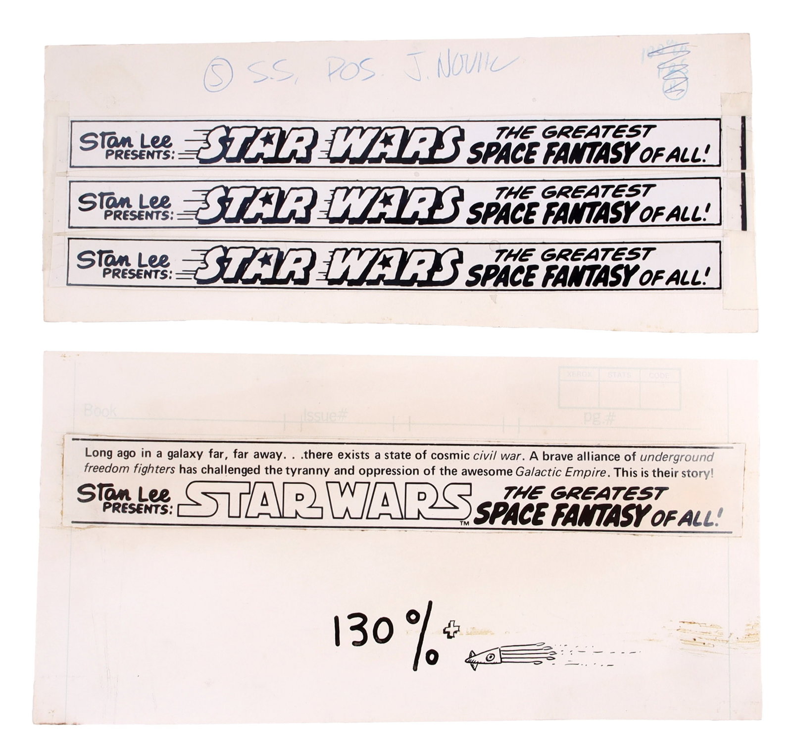 Marvel Comics Star Wars Original Logo Design Group: A lot of two (2) archival production pieces featuring vintage Star Wars cover logo assets, circa 1977. This lot highlights the physical layout era of Marvel Comics during their landmark publication of