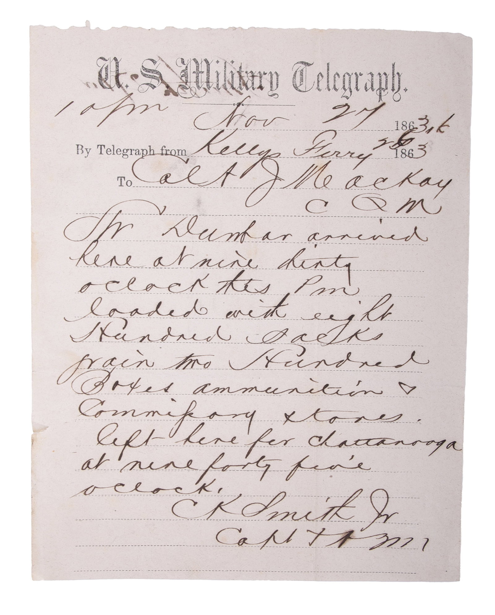 Civil War Chattanooga Campaign Telegraph 1836 DS (1 of 2)