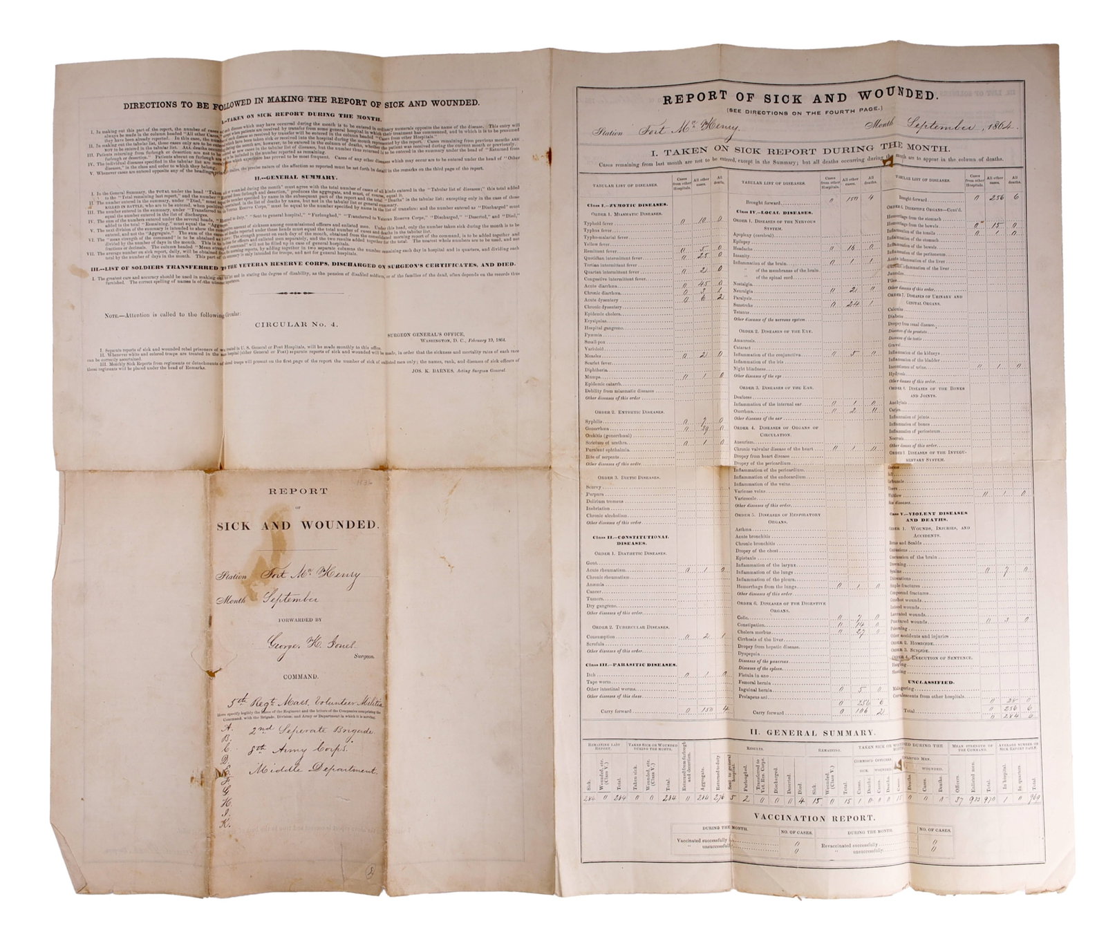 Civil War Fort McHenry Casualty Report 1864 DS (1 of 6)