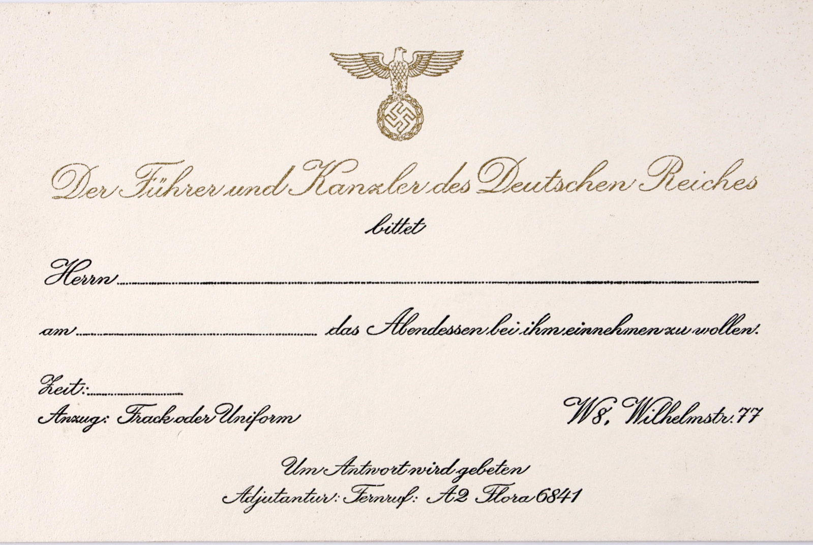 WWII German Fuhrer Dinner Invitation (1 of 3)
