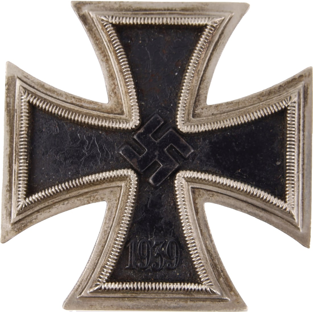 1939 EK1 Iron Cross First Class L15 WWII Medal: Iron Cross, First Class. Multi-piece construction with German Silver frame and blackened magnetic core. Reverse is slightly concave and has vertical tapered pin marked "L15" and flat wire catch. Heigh