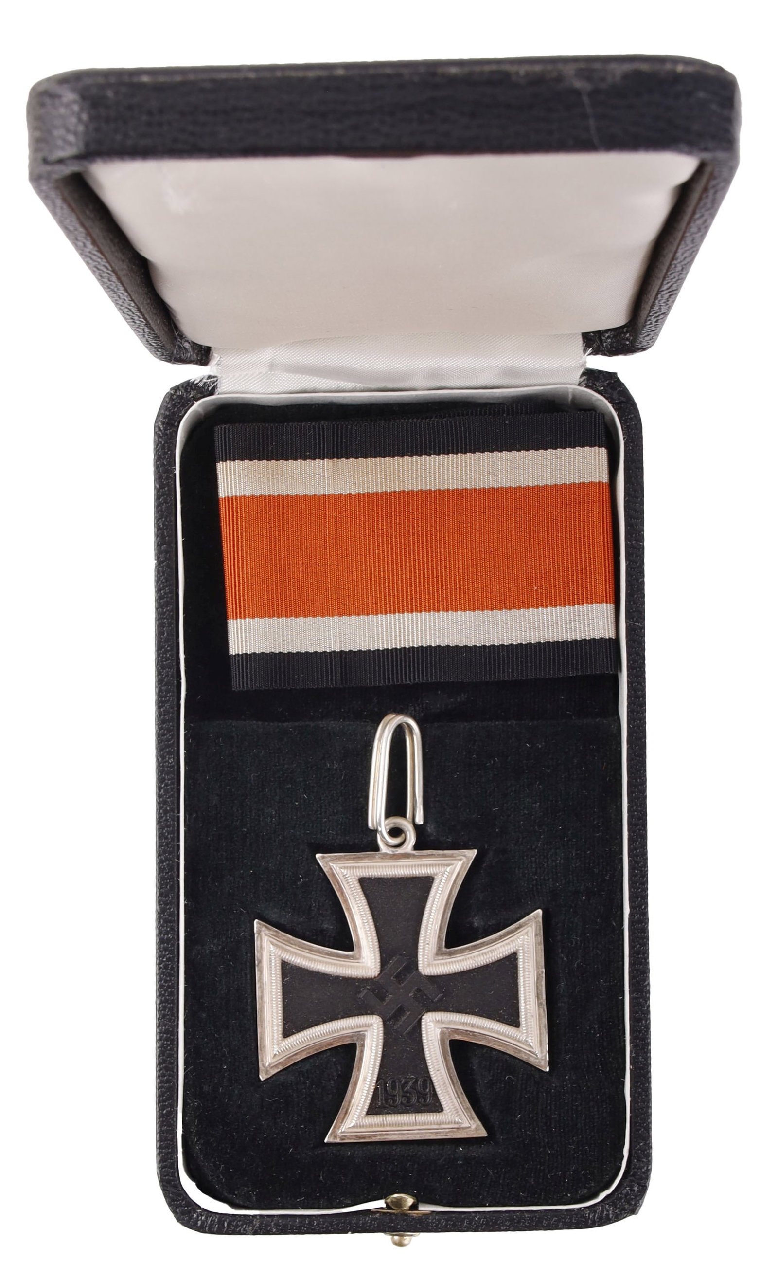 Cased Knight's Iron Cross WWII German: Cased Knight's Iron Cross Multi-piece construction with magnetic core and silver frames. Lazy 2 stamped on reverse for Junker firm. Used as display and not a war time issued item. It measures 1 7/8 in