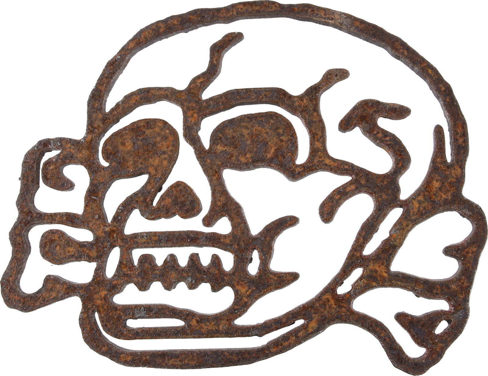 Cast Iron Totenkopf Death's Head Insignia: Cast iron Death's Head insignia. Dimensions 7.25x6 inches.