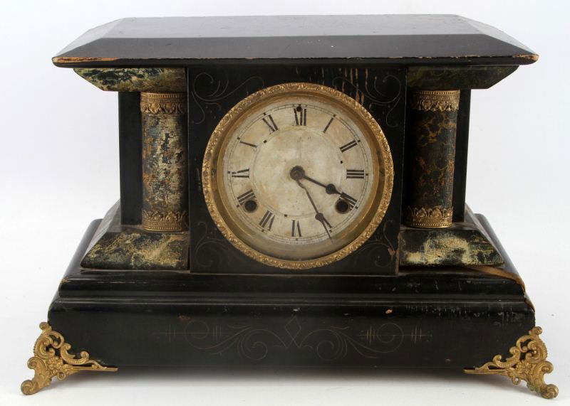 ANTIQUE WATERBURY MANTLE CLOCK WITH KEY