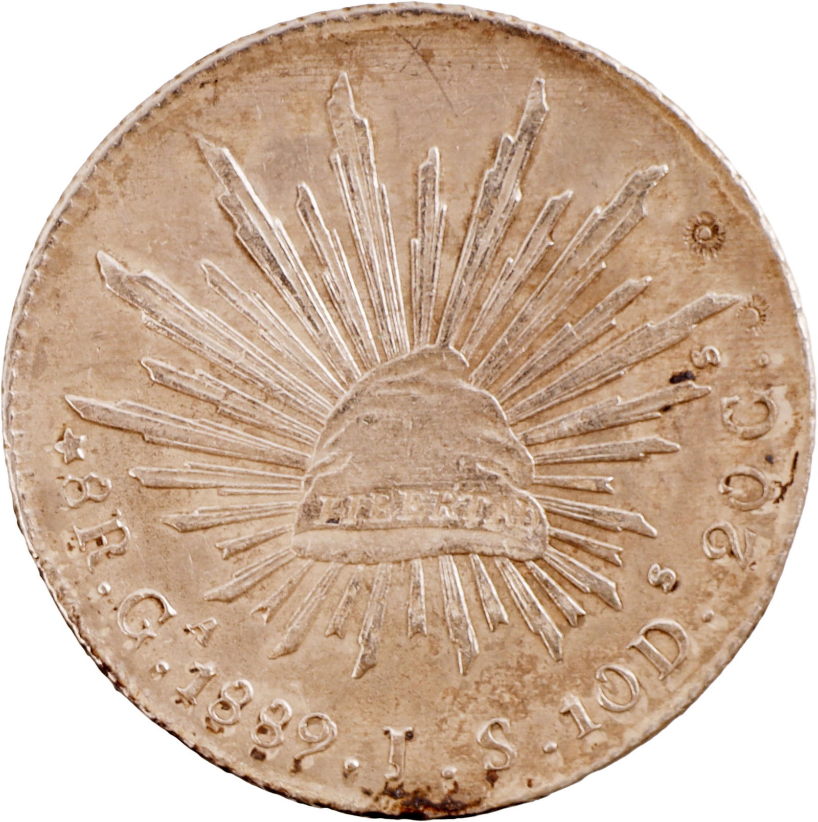 1890 Mexico 8 Reales Zacatecas Mint Silver Coin: Mexican First Republic 8 Reales coin. Zacatecas mint. 26.6g. 0.903 Silver. Metal: Silver Country of Origin: Mexico Year Minted: 1890
