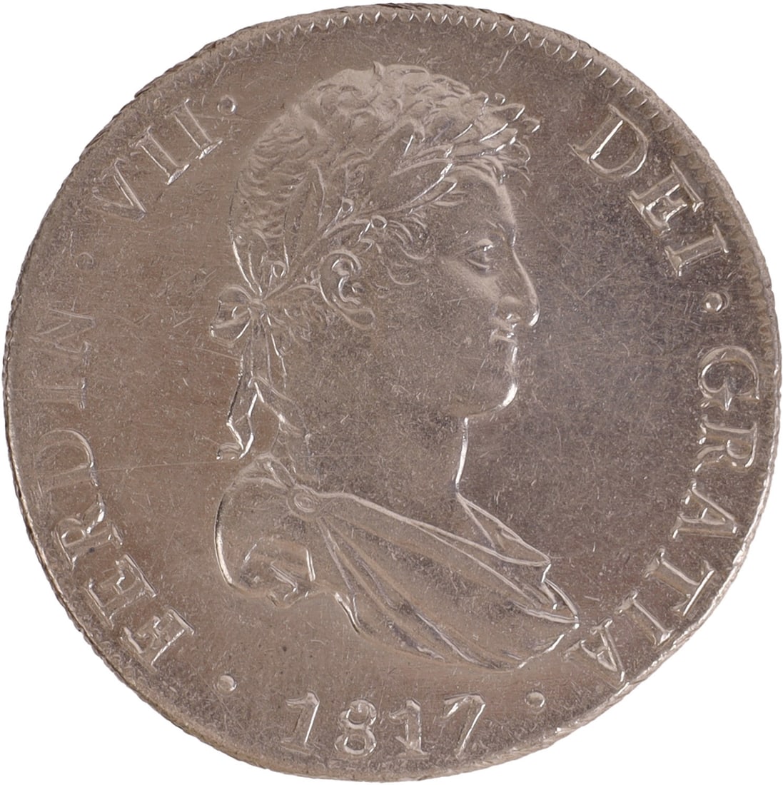 1817 Spanish 8 Reales Bolivia Mint Silver Coin: Spanish Colonial Reales (8). Pre-independence. Ferdinand VII obverse. 27 grams 0.903 Silver. Metal: .903 Silver Country of Origin: Bolivia Year Minted: 1817