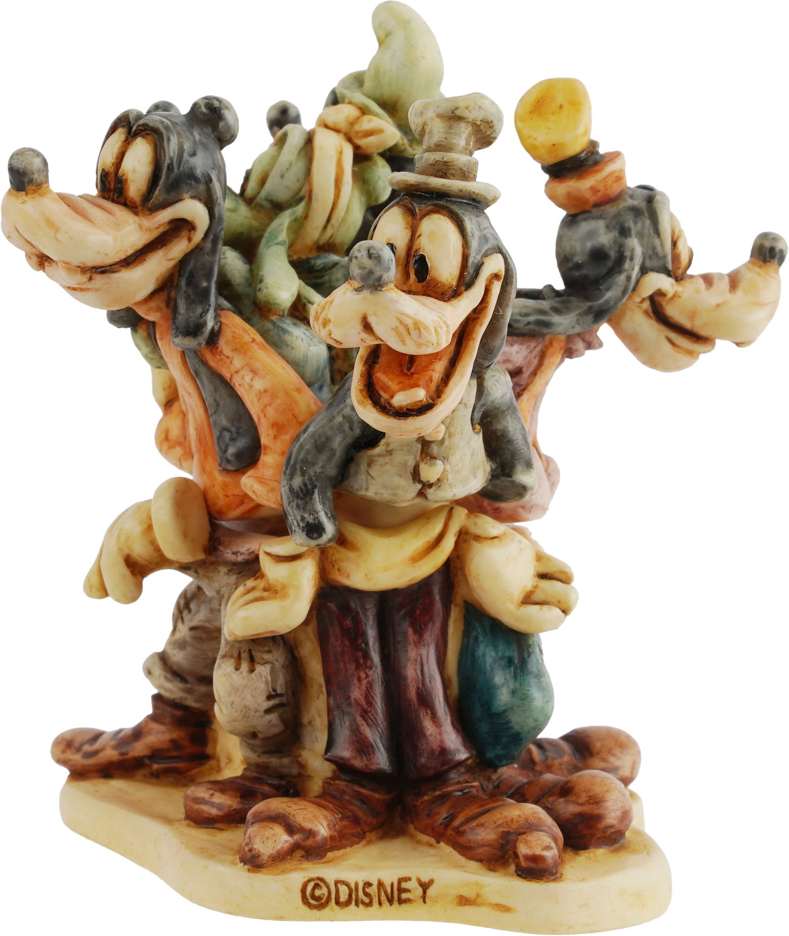Harmony Kingdom Goofy Through the Years Disney: A 2002 limited edition resin box figurine titled 'Goofy Through the Years' by Harmony Kingdom (Model DAGY). Sculpted by Robert King, the piece was released as a Disney Auctions exclusive and depicts