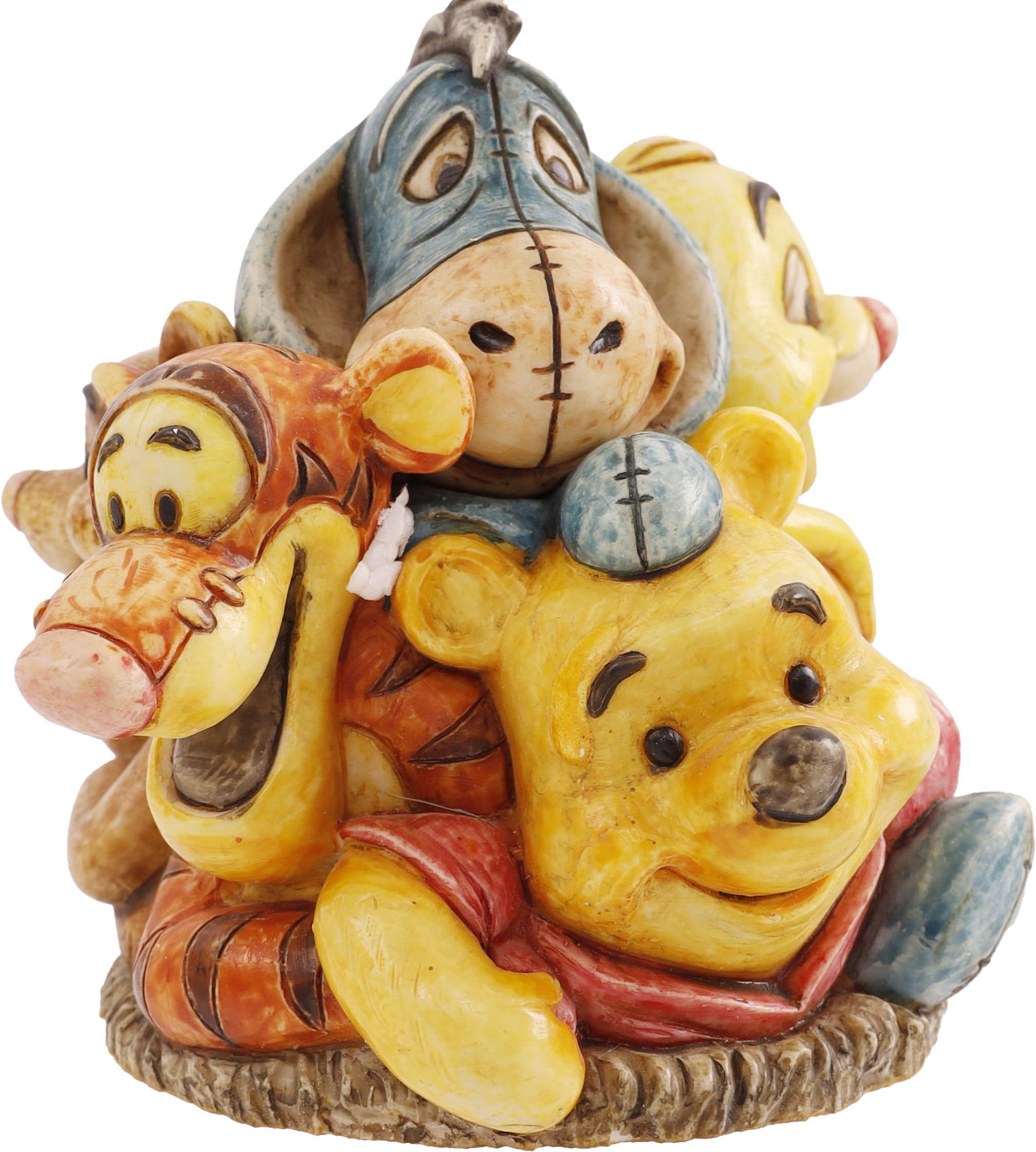 Winnie Pooh Bear Jubilee Harmony Kingdom Disney: A 2006 resin box figurine titled 'Disney Jubilee Pooh' by Harmony Kingdom. Released as a Walt Disney Showcase Collection exclusive, the piece features Winnie the Pooh, Eeyore, Tigger, Owl, Rabbit,