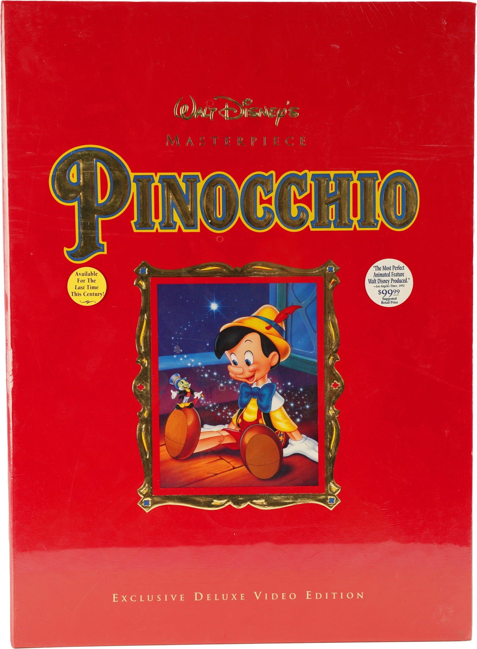 Pinocchio Exclusive Deluxe Edition VHS Disney: A deluxe collector's box set for Pinocchio on VHS. Includes making of documentary, commemorative book, cd of music, and exclusive lithograph.