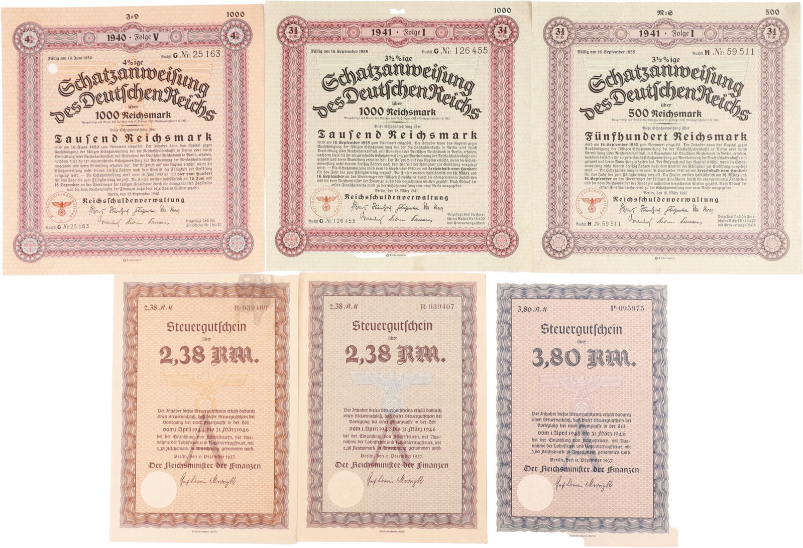 Third Reich Ministry of Finance Tax Vouchers 6 Pcs (1 of 7)