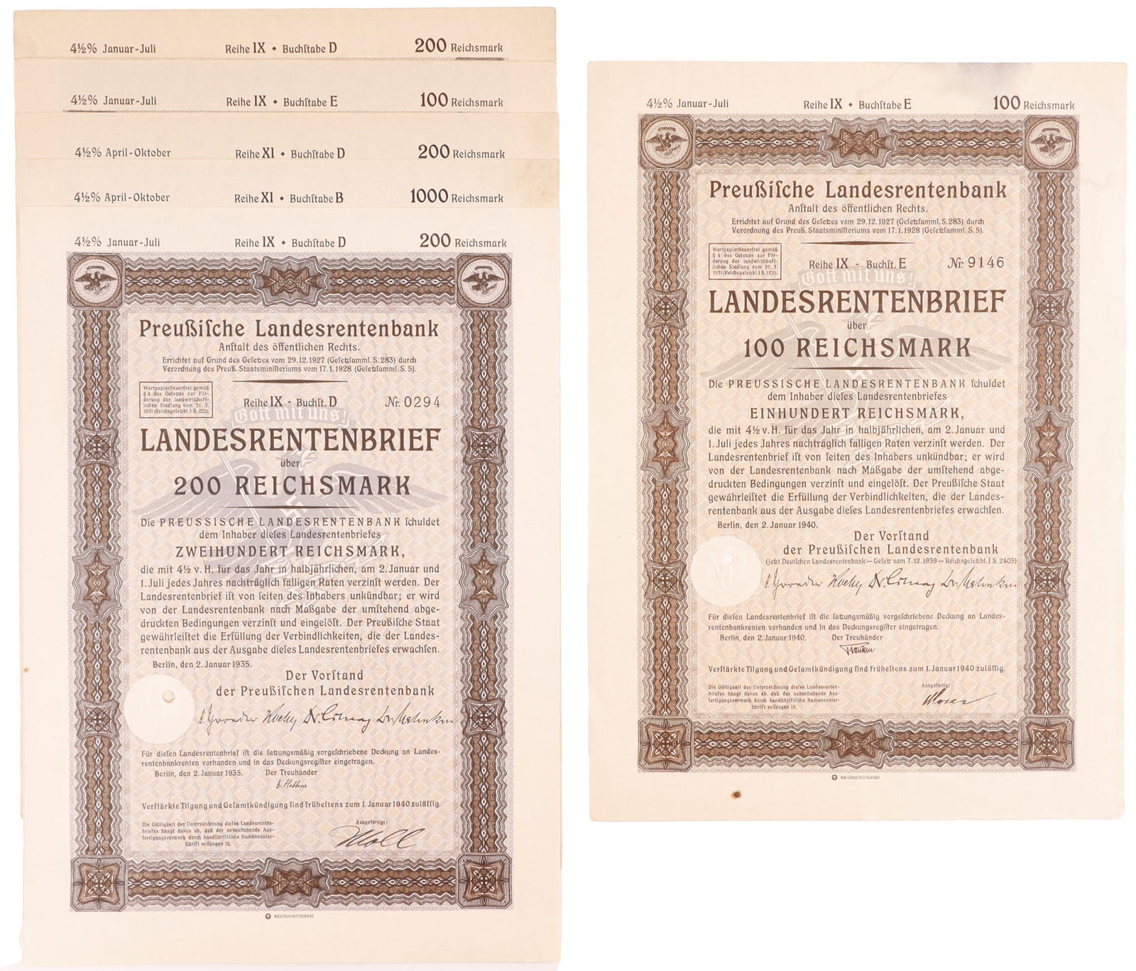 Third Reich Prussian State Annuity Bond 6 Pcs (1 of 3)