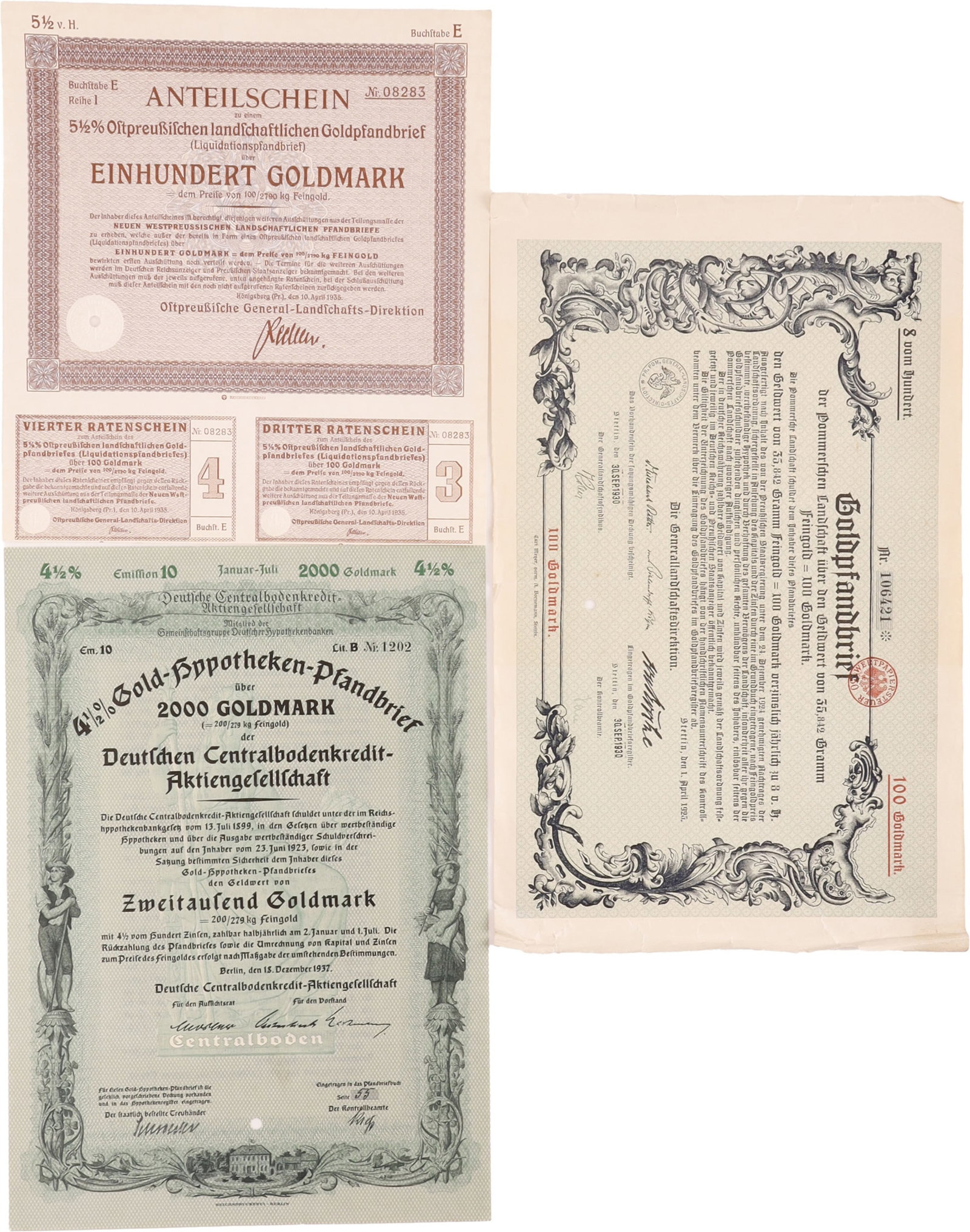 Weimar & Third Reich Gold-Backed Bonds Lot of 3 (1 of 5)