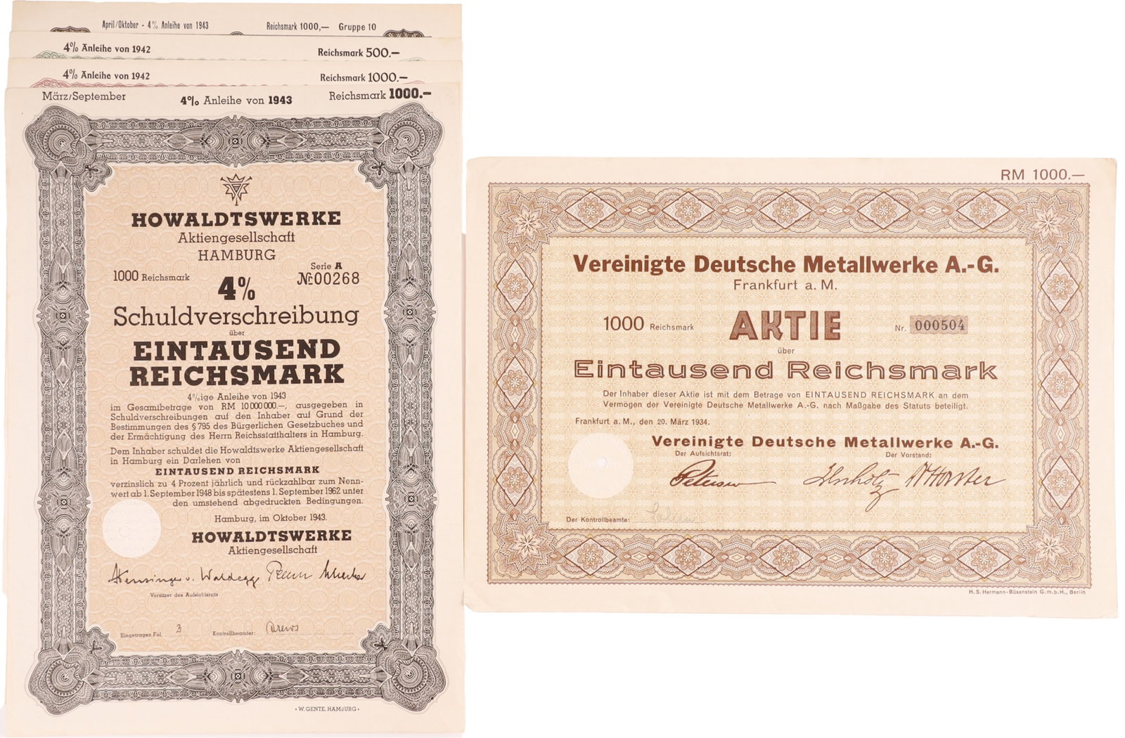 Third Reich Wartime Aviation & Armaments Bonds (1 of 6)