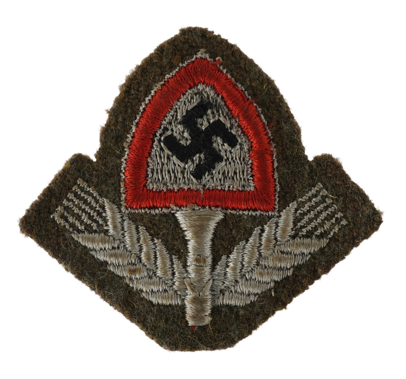 WWII German RAD Patch for M43 Cap: Embroidered patch on wool. It measures 1 7/8 inches. Non-fluorescing.
