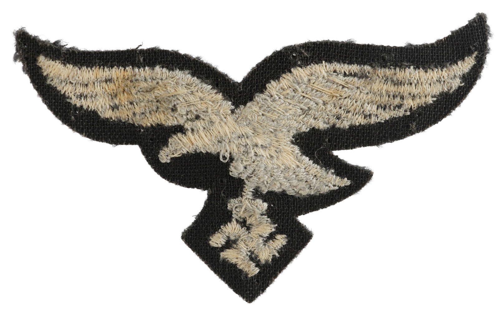 WWII Luftwaffe Eagle Patch German Reich: Embroidered eagle patch for Luftwaffe EM. Measures 2 3/4 inches. This lot has a reserve.