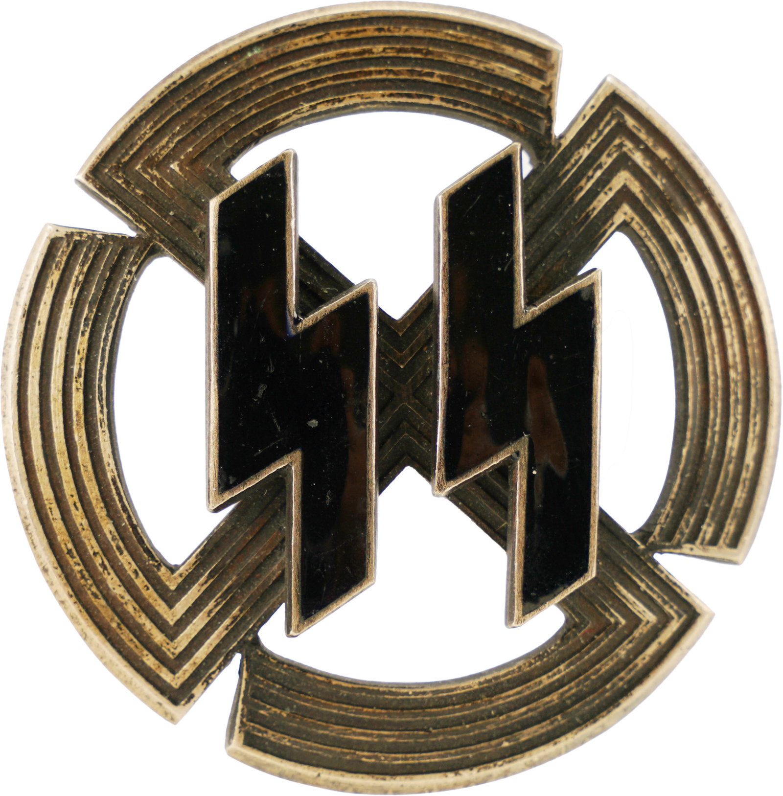 Germanic Proficiency Runes SS Badge WWII: Germanic Proficiency Runes SS Badge. Bronze construction. No maker's mark. Measures approximately 1 4/5 inches. This lot has a reserve.