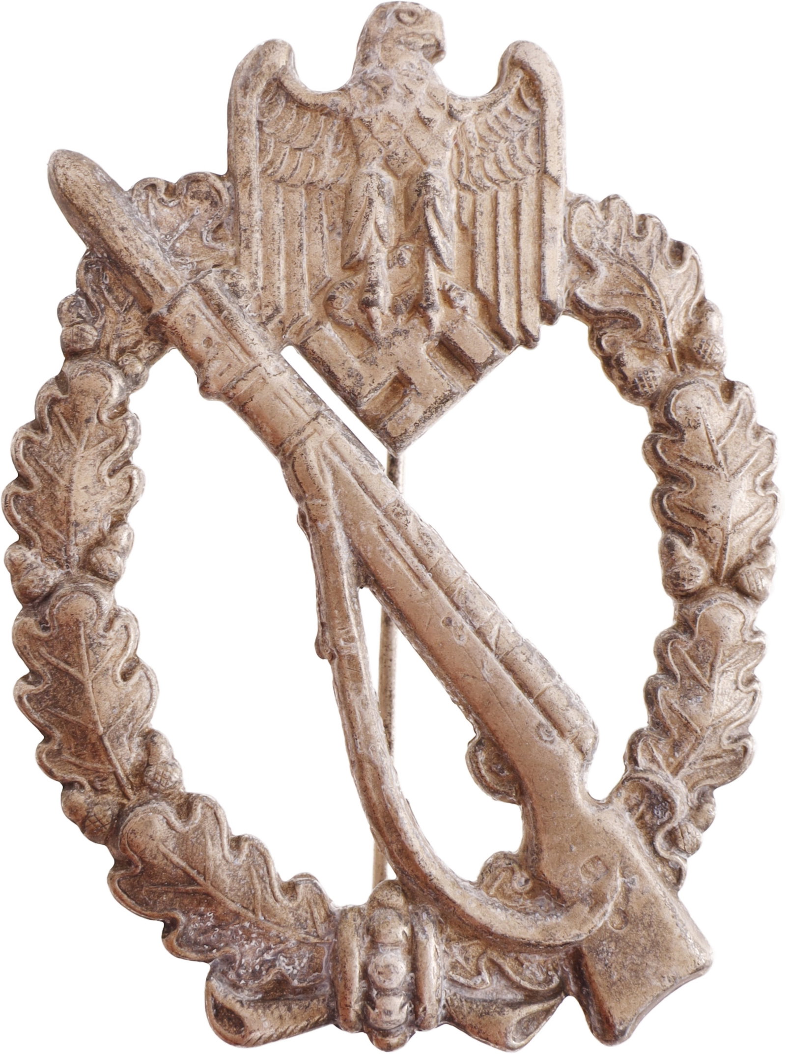 WWII Infantry Assault Badge German Reich: WWII German Infantry Assault Badge. Zinc construction. It measures 2 1/2 inches. This lot has a reserve.