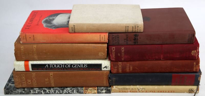 SET OF BOOKS ABOUT LAWRENCE OF ARABIA: Set includes nine books that pertain to T.E. Lawrence. Set includes "T.E. Lawrence" by Jean Beraud Villars, "The Letters Of T.E. Lawrence"by David Garnet, "Revolt In The Desert" by T.E. Lawrence, 'T.E