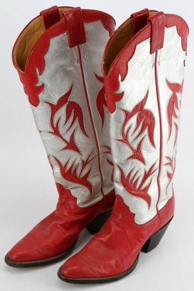RED LEATHER WILD WEST BOOTS JUSTIN BRAND SZ 7B: Justin 1879 style L4131. They are size 7B and measure 18 inches tall. Overall in good to very good condition.