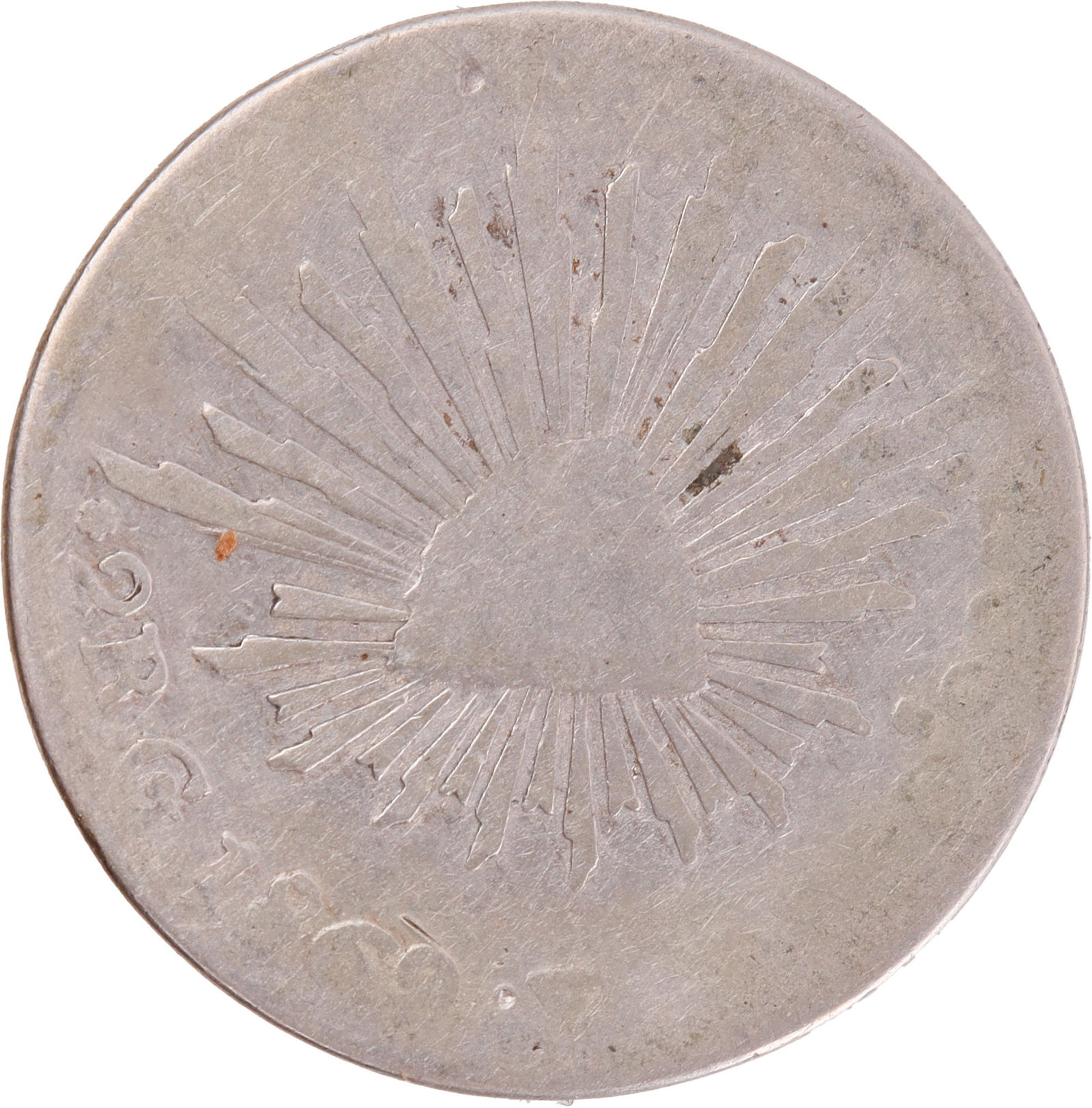 1869 2 Reales Scarce Mexico Silver Coin: 1869 2 Mexico Reales. Cap and Rays design. 1.07 inches diameter. 6.5g. 0.903 silver. Metal: Silver Country of Origin: Mexico Year Minted: 1869