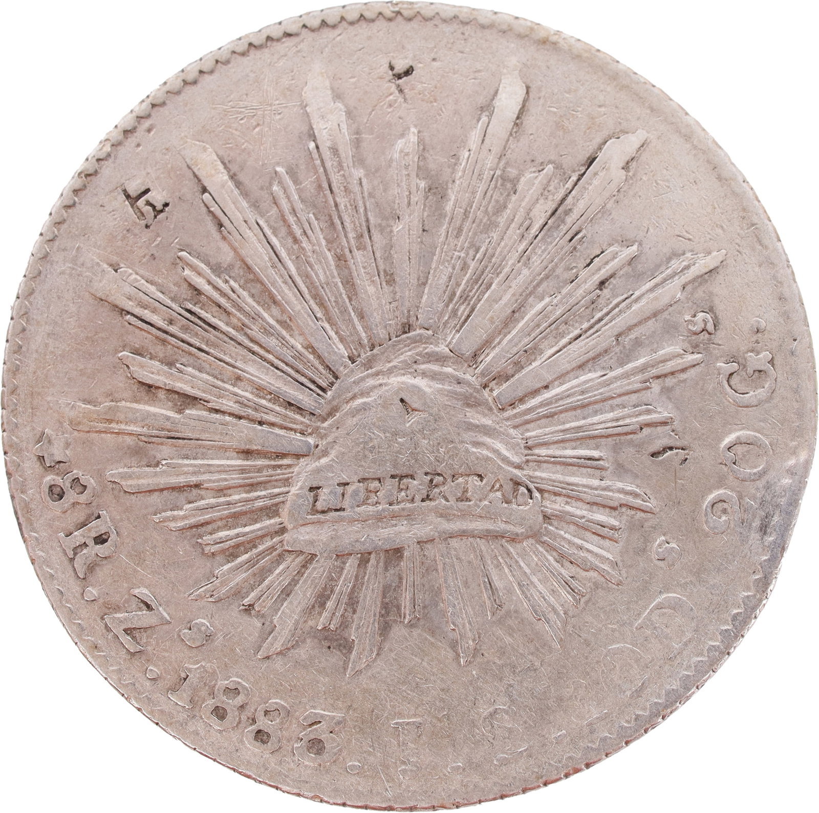 1883 Mexico 8 Reales Chop Marked Silver Coin (1 of 2)