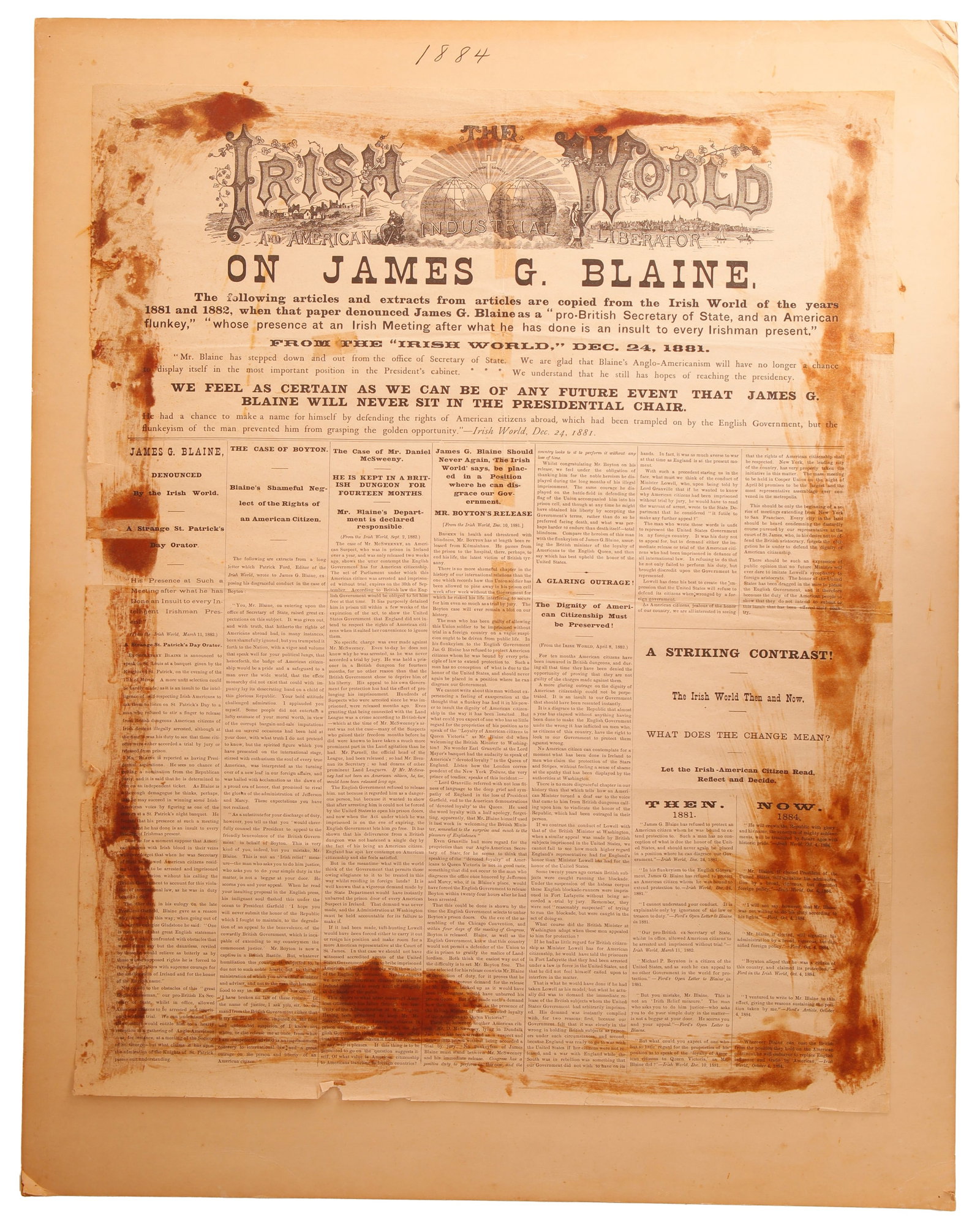 Anti-James G. Blaine Irish World Handbill (1 of 2)