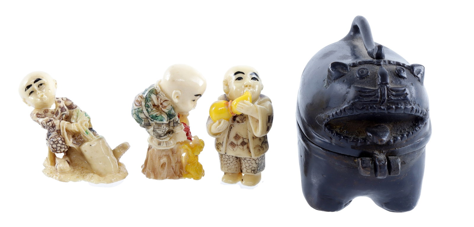 Japanese Resin Netsuke Mythical Beast Censer 4 Pcs (1 of 7)