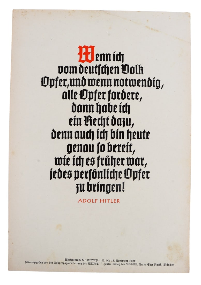 Adolf Hitler QOTW Poster WWII German NSDAP (1 of 4)