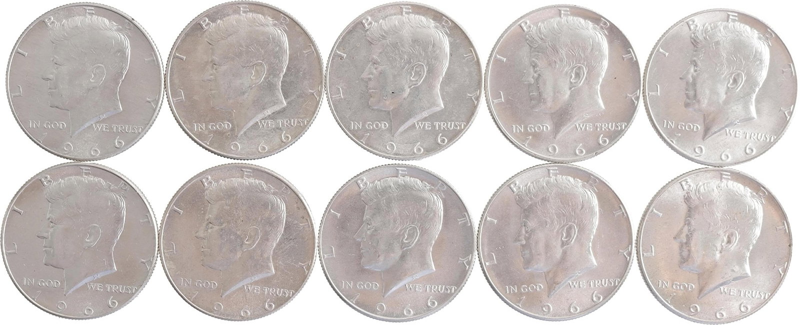 1966 Kennedy Silver Half Dollars Lot of 10 (1 of 2)