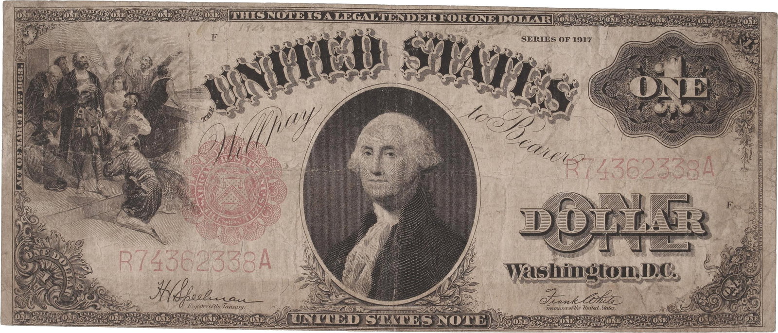 1917 US $1 Large Legal Tender Red Seal VG (1 of 2)