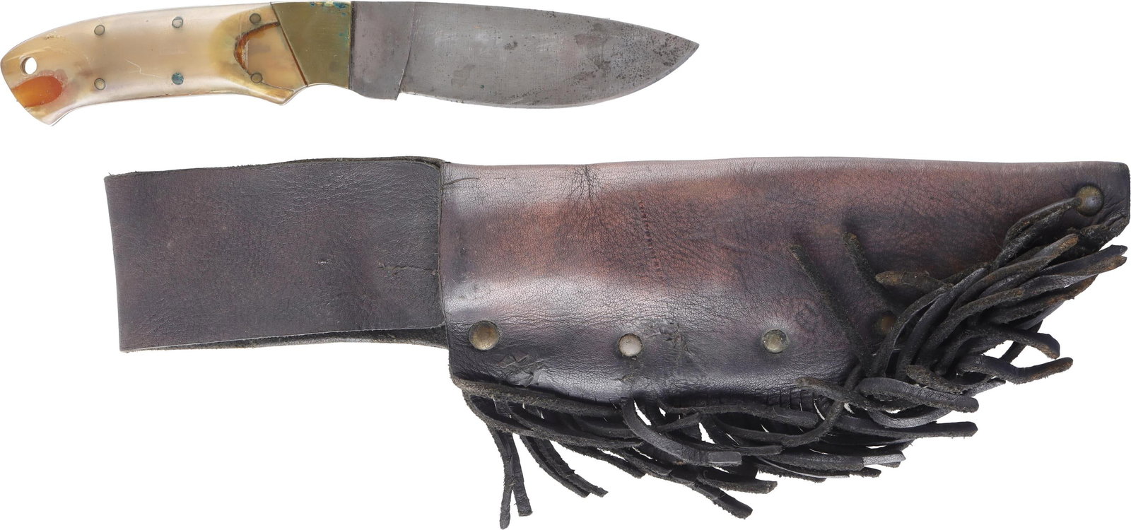 Antique Drop Point Hunting Knife & Leather Sheath (1 of 3)