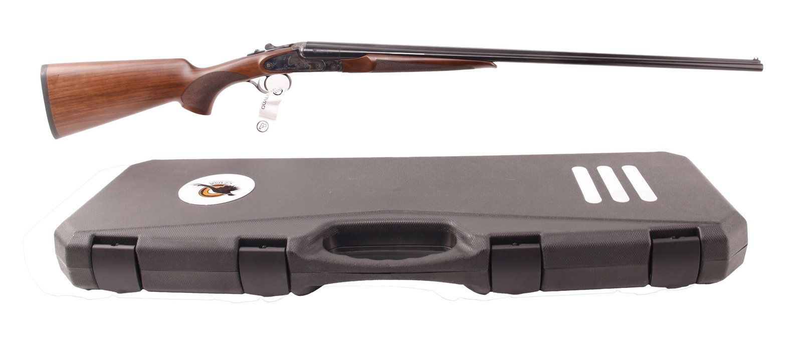 CZ Sharp-Tail .410 Bore 28in Bbl. SXS Shotgun NIB: New in box CZ Sharp-Tail side-by-side shotgun, .410 bore, 3-inch chamber, fixed IC/MOD choke. Barrel length 28 inches. Overall length 45.75 inches. Color case hardened sidelock action with single sele