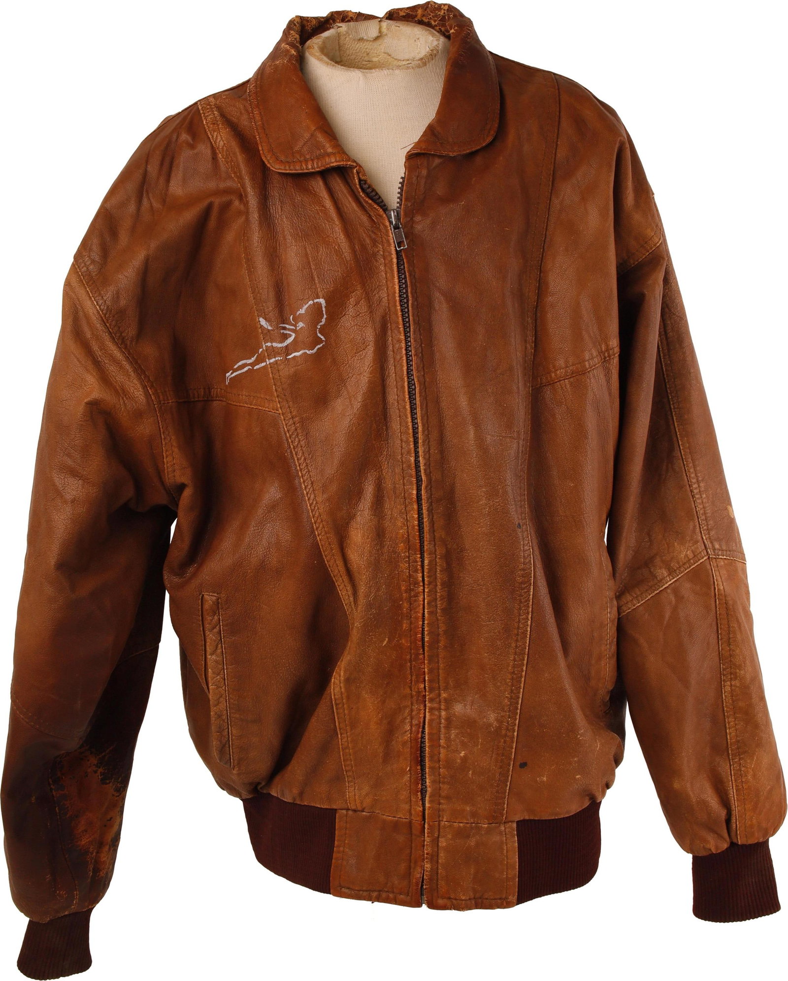 Leather Bomber Jacket with Map Interior Lining (1 of 6)