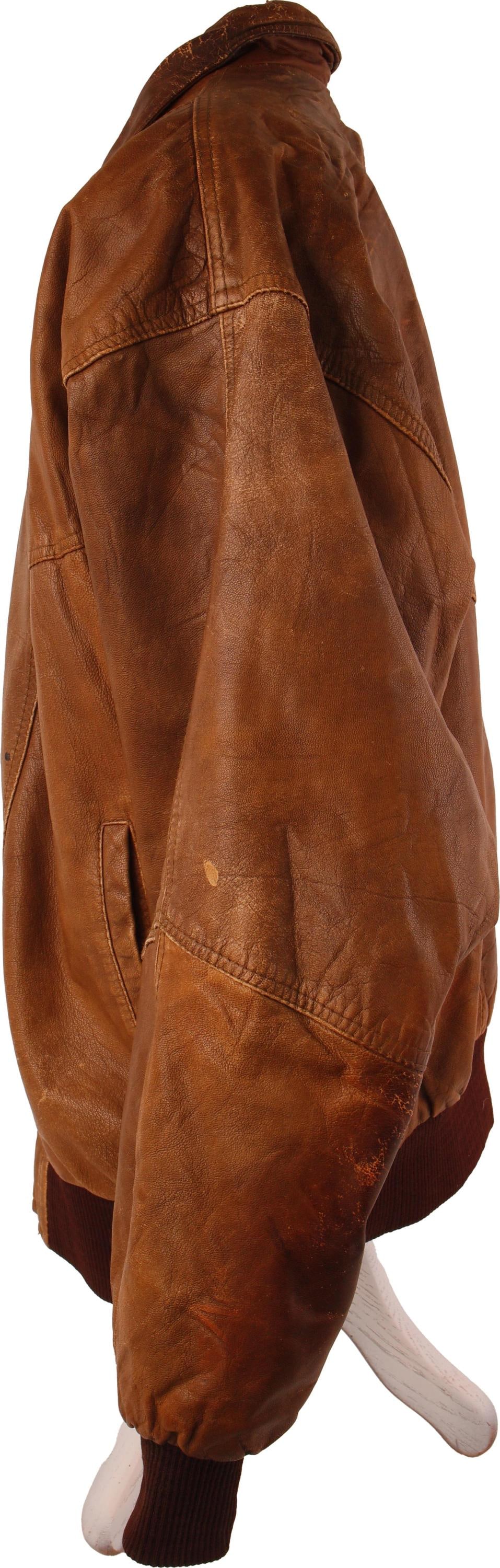 Leather Bomber Jacket with Map Interior Lining - 3
