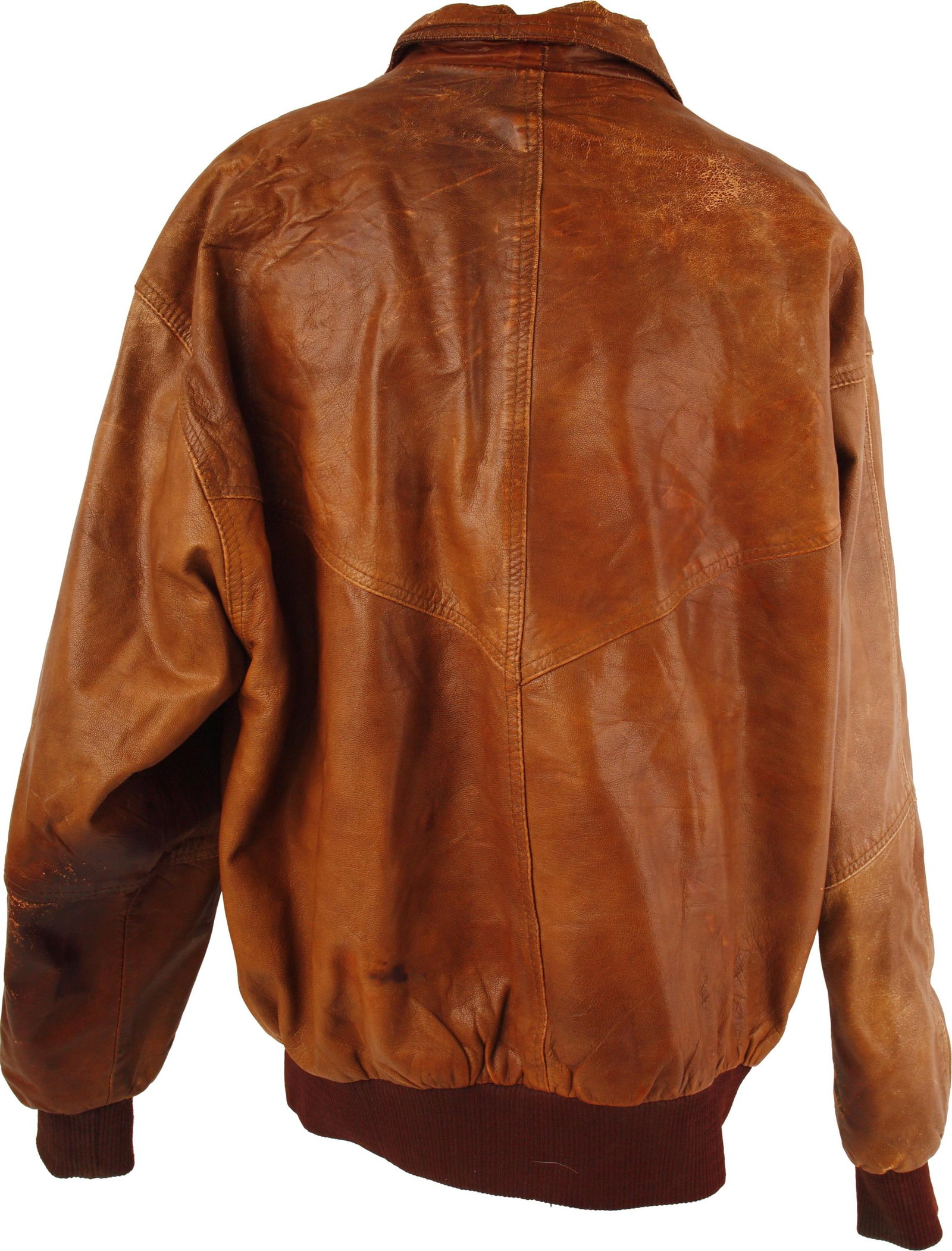 Leather Bomber Jacket with Map Interior Lining - 4